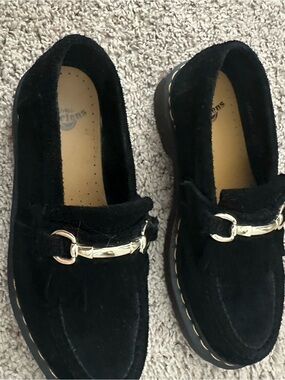 Doc Martin black Suede Loafers with Gold Bit Detail